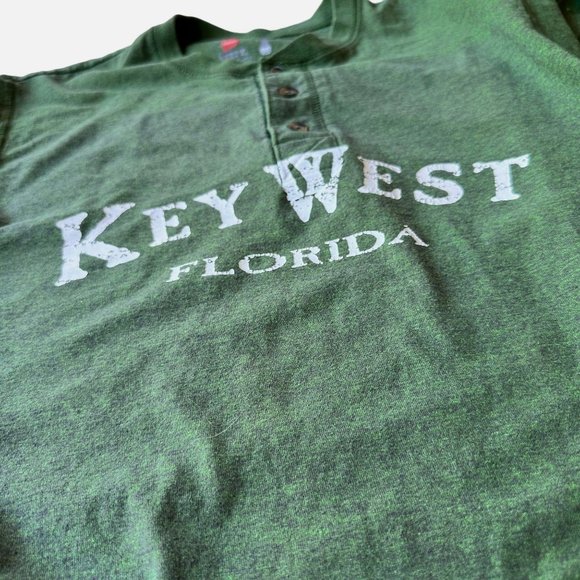 Vintage Key West Shirt Medium Henley Hanes Hunter Green Buffett Florida … - Picture 5 of 12